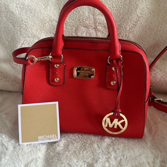 Michael Kors Red Orange Saffiano Leather Satchel Bag Gold Hardware | Like New - Picture 8 of 11
